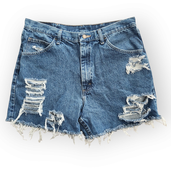 Wrangler Relaxed Fit Denim High Rise Ripped Jean Shorts 36 - Picture 1 of 7